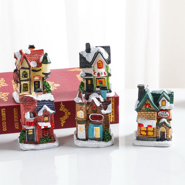 Naievear Julepynt Lysende Udsmykning i Europæisk Stil Mikrolandskab Fadet Miniaturehus Figur Display til Hjem D