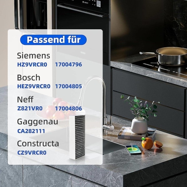 REMAKE 4 kpl aktiivihiilisuodatinta Siemens Hz9vrcr0 17004796 / Bosch Hez9vrcr0 17004805 / Neff Z821vr0 17004806, Gaggenau CA282111-Xin -huppuun
