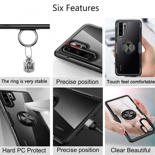 Huawei P30 Pro Praktiskt Stötsäkert Skal med Ringhållare V4 Svart