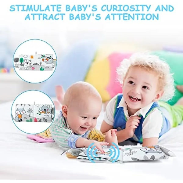 Multisensorisk myk stoffbabybok med 3D-haler, slitesterk vasket polyester