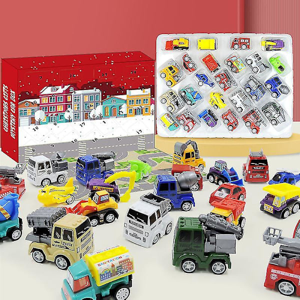Julekalender, Adventskalender til Børn med 24 Dages Nedtælling Træk-Tilbage Biler Legetøj Jule-Nedtællingskalender Blind Box Gave til Børn Dreng