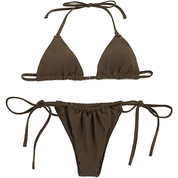 Sexig halter-bikiniset med string i en färg Brun M