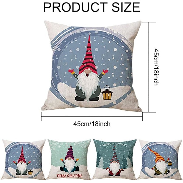REMAKE Julkuddeöverdrag 45x45cm Set om 4 Juldekorationer Svensk Tomte Jultomte Dekorativ kuddeöverdrag för soffa Juldekoration