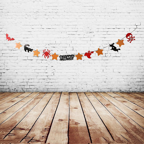 Happy Halloween Banner Flag Bat Spider Med Skalle Stjerne Garland Hængende Dekoration