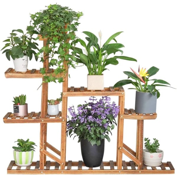 Wisfor treplanteholder, flerlags plantehyller, innendørs planteholder, hagehylle, hjørneplanteholder, 115 x 97 x 25 cm