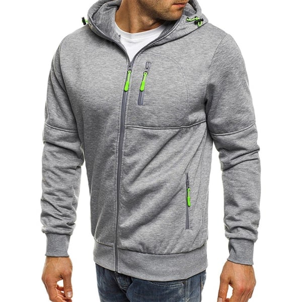 Men's Sport Fitness Leisure Sweater Cardigan Hooded Jacket Light Gray Light Gray M