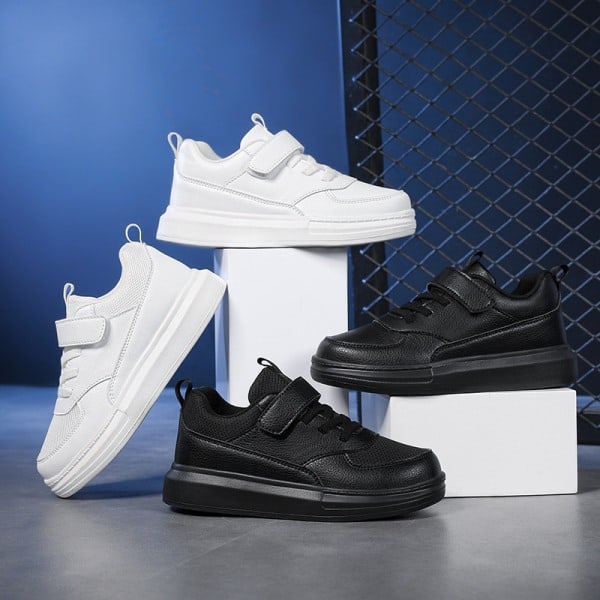 REMAKE Pojkar solida skate skor snörning bekväma halkfria street style sneakers för alla årstider utomhusträning aktiviteter svart 34