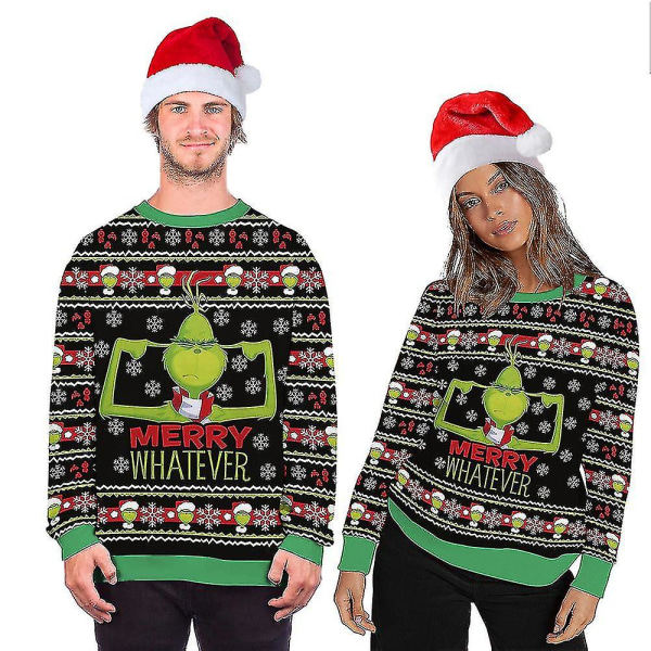 Jouluaiheinen laiskiainen painatus unisex-neulepyörä, pyöreä kaulus, syksyinen pitkähihainen neule H10Y XL
