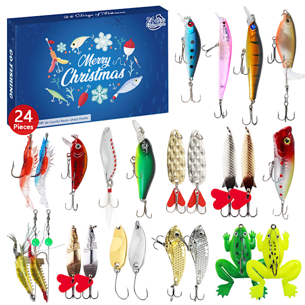 2024 Fishing Advent Calendar, Fishing Equipment Advent Calendar - Advent Calendar Fishing Bait | Fishing Christmas Countdown Fishing Lure Set