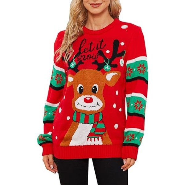Damegenser med julemotiv - Morsomt juletre - Stygg genser - Snøfnugg - Langarmet genser S