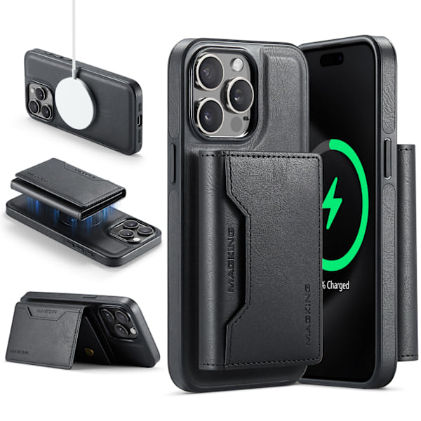 M2 Magnetisk Kortlomme Telefonetui til iPhone 16 Plus - Sort