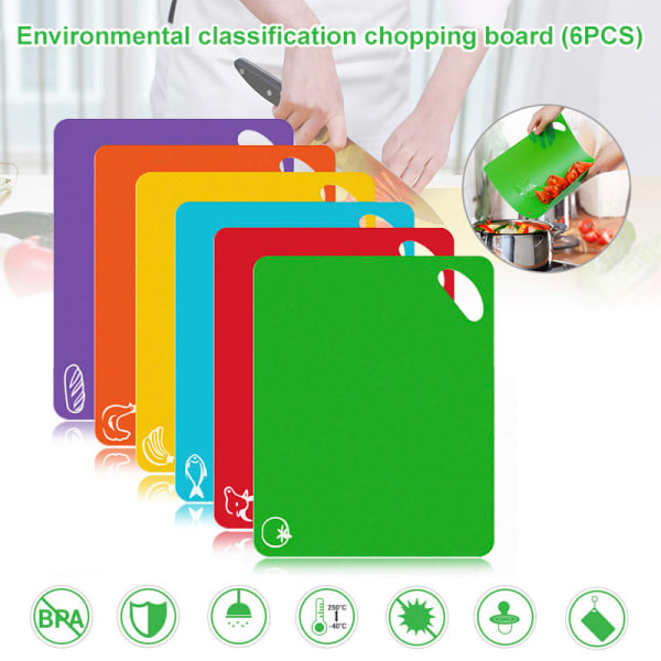 REMAKE Pcs Flexibla Plast Skärbrädor Set Färgade Köksmattor med Mat Ikoner Lätt Grepp Handtag