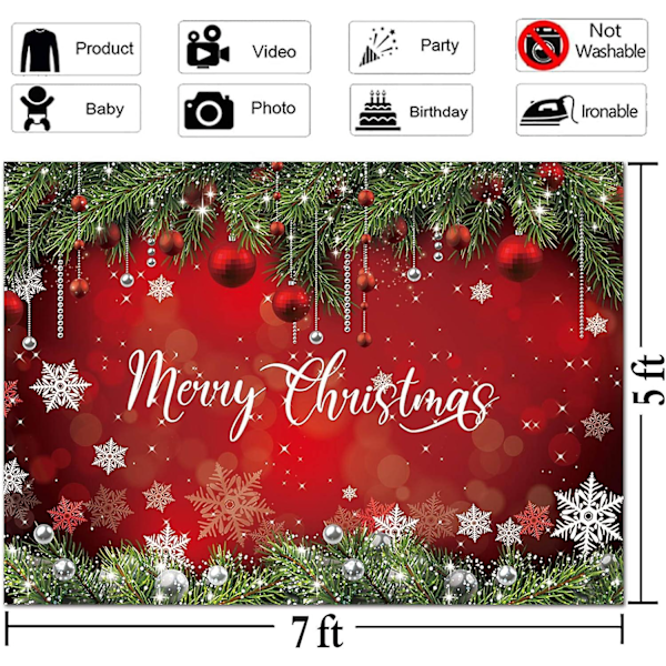 Glædelig Jul Fotobaggrund Rød Jul Snefnug Baggrund Til Vinter Nytårsaften Hjem Jul Party Dekoration Banner 7x5 Ft.