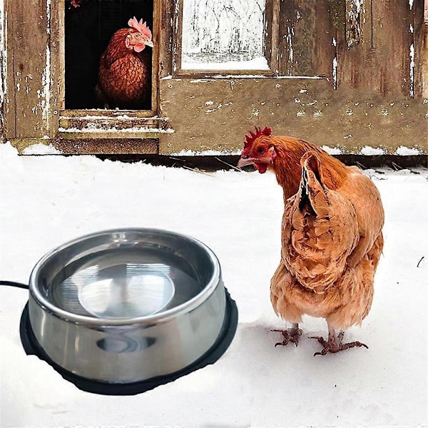 REMAKE Varmeisoleret Skål til kæledyr, Rustfrit Stål Udendørs Opvarmet Vandskål til Hunde, Kyllinger osv., EU-stikkontakt