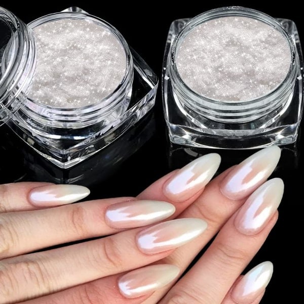 2 jars of white pearl powder chrome nail - aurora ice chrome pig