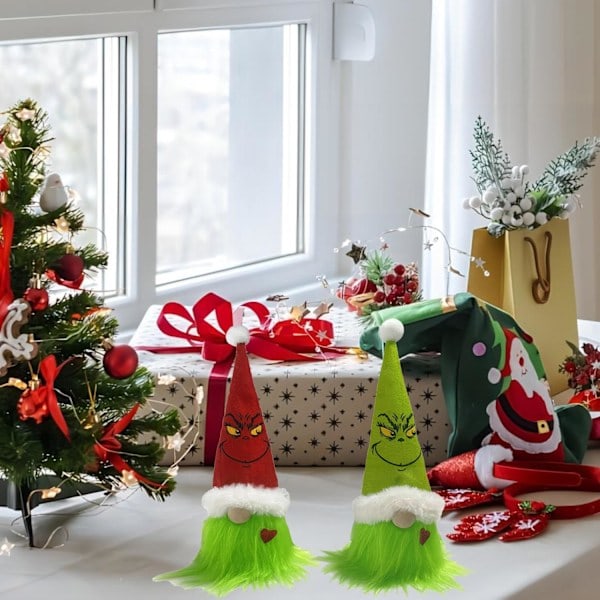 Grinch-nukke Joulu söpö plussinen koriste ainutlaatuinen hauska Grinch-nukke hiukset kääpiö hahmo Eve Party Gnome koristeet lapsille kotiin lomaan (vihreä)