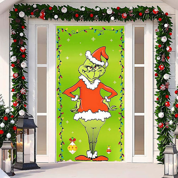 Jule Dør Dække Merry Grinchmas Font Veranda Skilt Vinter Nytår Julepynt Og Tilbehør Til Hjemmefest