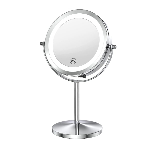 REMAKE Oplyst makeup-spejl med lys og forstørrelsesglas, 1x/10x forstørrelse Dobbeltsidet LED-spejl 360° roterbart rundt spejl