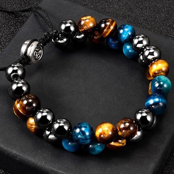 Mænds Krystal Armbånd 8mm Blå Tigerøje Obsidian Natursten Perler Trippel Beskyttelse Armbånd Julegave Valentinsdag Fars Dag Gave
