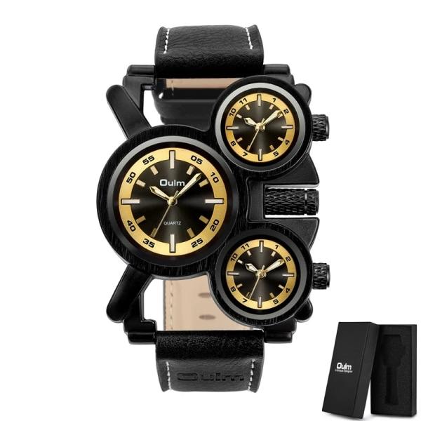 REMAKE Punk stil mænd ure Oulm 1167 Ny Retro Mand Kvarts Ur Unik 3 Tidszone Kvarts Ur Læder Mand Militær Armbåndsur sort