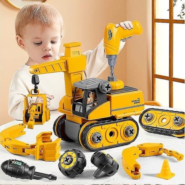 REMAKE Koottava Ajoneuvo Kuorma-auto DIY Rakennussarja Lapsille, 4 in 1 Tekninen Auto Sähköporalla, Koulutuksellinen Lahja