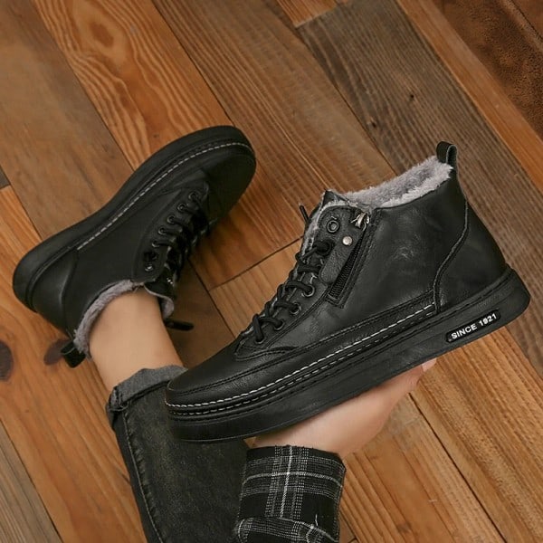 REMAKE Mænd Støvler Vinter Høj Top Læder Sko Mode Bomuld Sko Mode Støvler Business Casual Udendørs Sko Mand Sneakers Ny sort 43