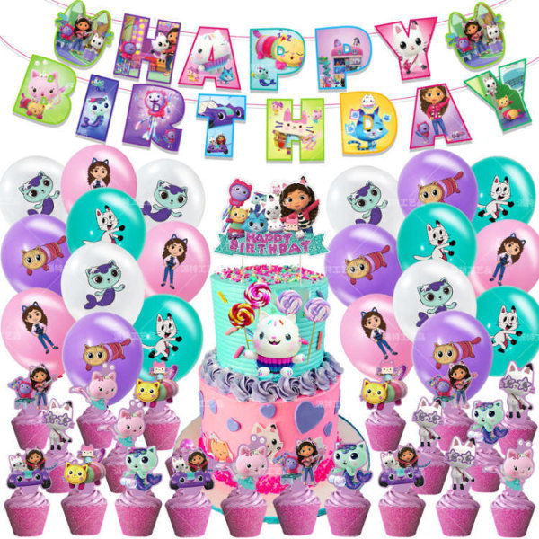 REMAKE Gabby's Dollhouse Fødselsdagsfest Dekoration Banner Ballon