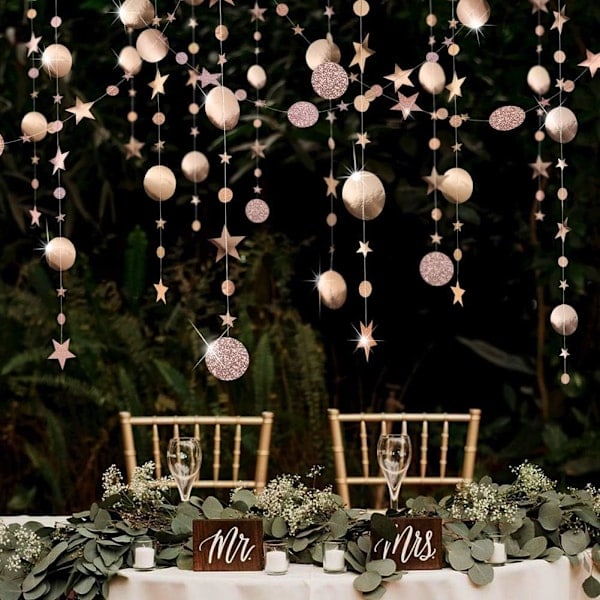 Champagne Party Decoration Circle Dot Garland Garland Kit Twinkling Star Paper Hanging for Engagement Wedding Christmas New Year Birthday Kids Room