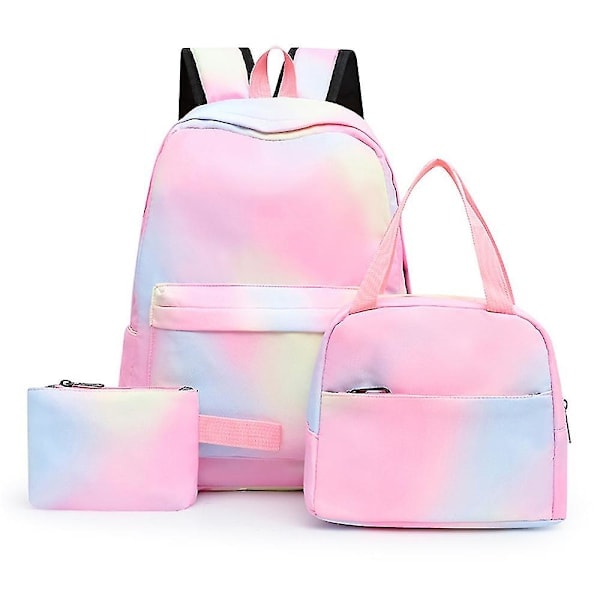 Skolryggsäckset för flickor 3 i 1 Barnryggsäckar Lättviktiga Färgglada Ryggsäckar Tie Dye Skolryggsäck med Lunchväska och Plånbok