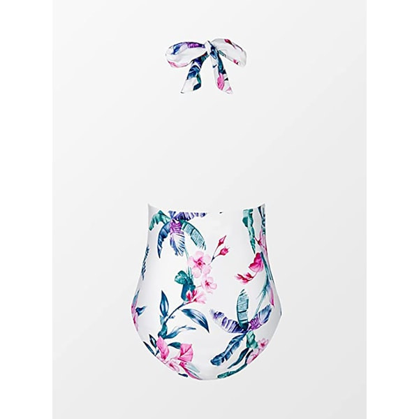 Dametøj Halter Neck Monokini V-udskæring Badetøj Mavekontrol Hvid/blomster L