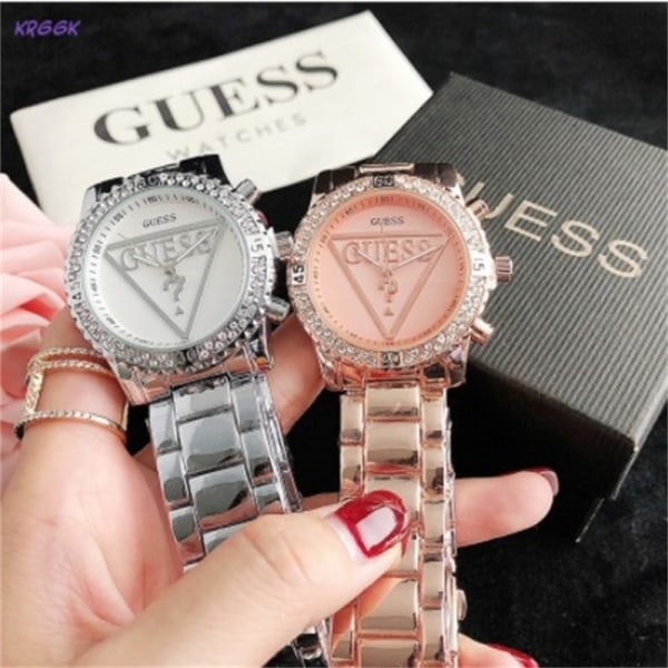 REMAKE Guess Stainless Steel Rhinestone Ur | Casual Kvartsur | Elegant Tilbehør | Gave til Kæreste, Mor, Kone 1