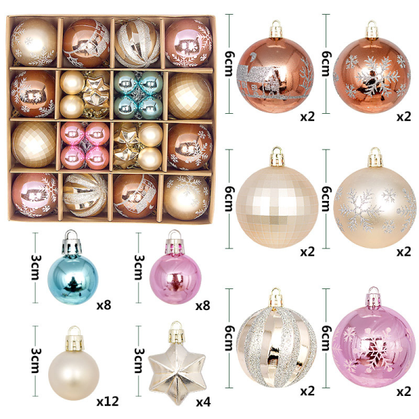 Julgranskulor 44 st Målade Form Papplåda 3-6cm Lämplig för juldekorationer Galvaniserad kulhänge Kaffe Champagne Guld