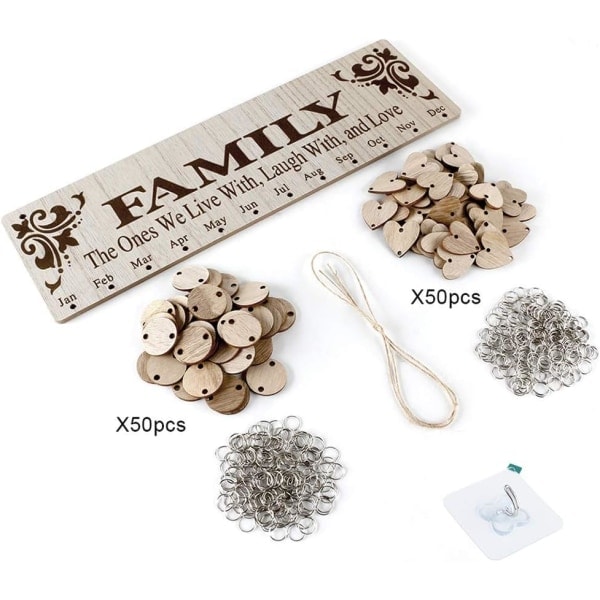 Lahjat äidille/mummoille/isälle - DIY puinen perheen syntymäpäivämuistutusseinäkalenteri 100 tarralla, äitienpäivä/isänpäivä/joululahja.