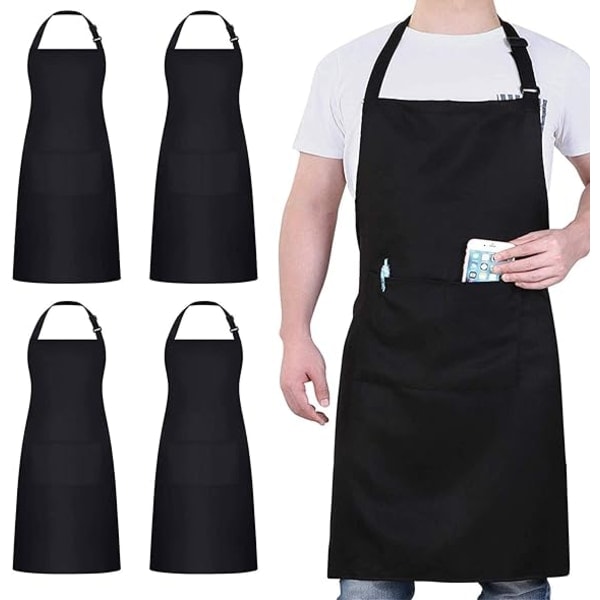 4-pack chef apron, black apron with 2 pockets