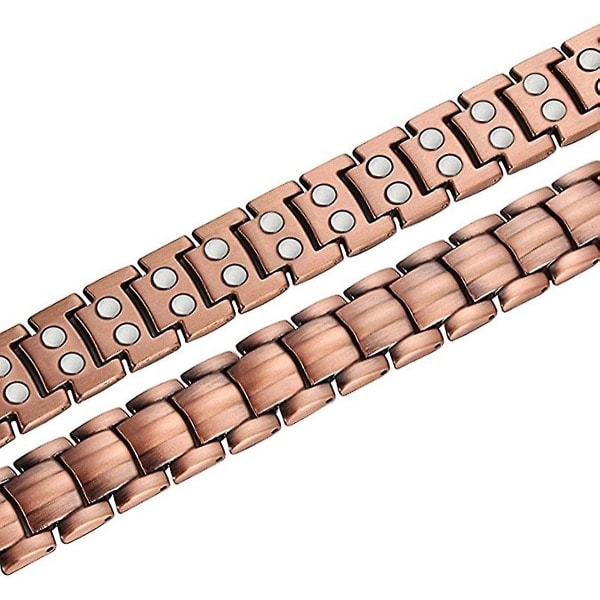 REMAKE Koppar Magnetarmband för Män Lindrar Artrit Smärta Elegant 99,99% Rent Koppararmband Dubbla Rader Kraftiga Magneter Guld