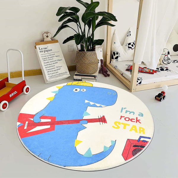 Barntappar 2.6ft Runda Dinosaurie Area Matta Söt Sovrumsmatta för Pojkars Rum Dekoration Halksäker Krypmatta för Baby Cartoon Lekmatta för...