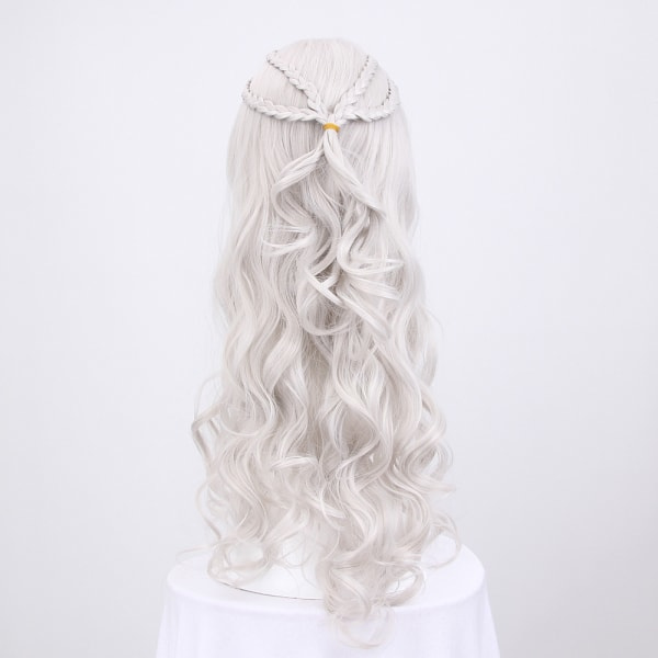Cosplay parykk for kvinner, Daenerys parykk lang blond krøllete Kha
