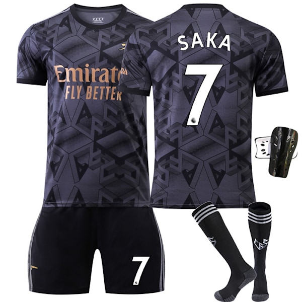 22-23 Arsenal udebanesæt sort nr. 7 Saka 9 Lacazette 19 Pepe 14 Aubameyang fodbolduniformssæt No. 9 Jesus + Socks & Gear XS