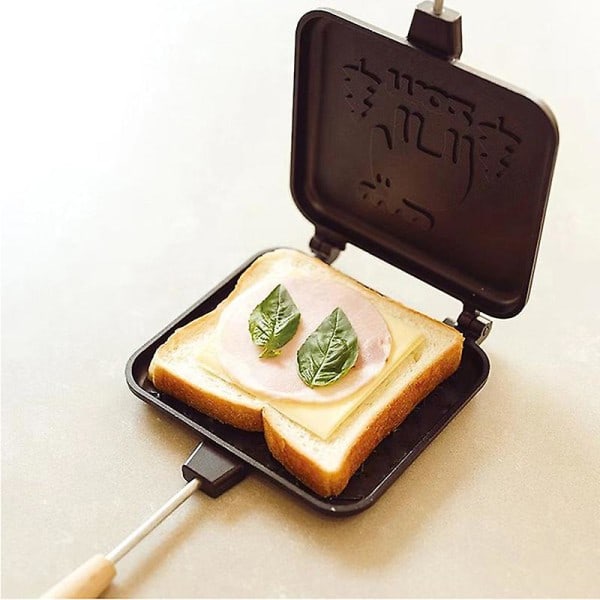Dobbeltsidig Avtakbar Bærbar Sandwichgrill Camping Sandwichgrill Toaster med Trehåndtak