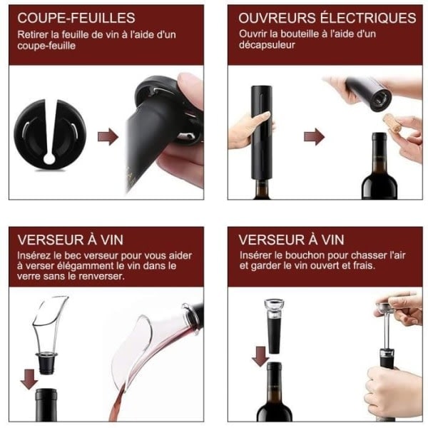 REMAKE Elektrisk Korktrekker 4-i-1 Automatisk Flaskeåpner med Folie Kutter, Vin Hellesett og Vinpropp, Svart - Praktiske Godbiter