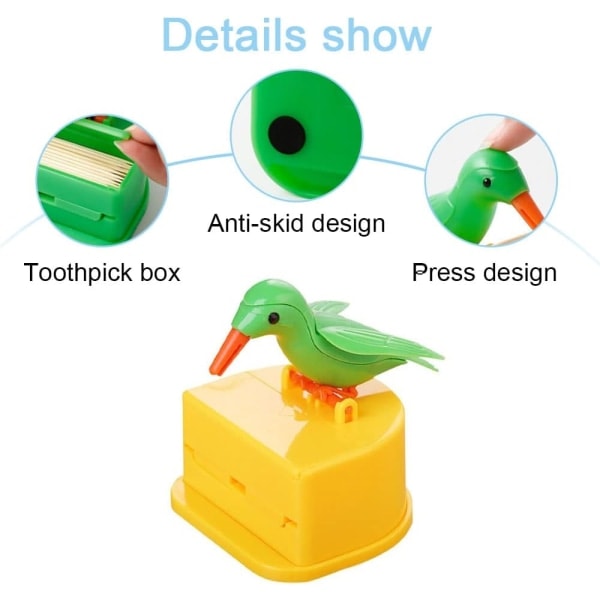2 Pak Fugleformet Automatisk Tandpirkersholder til Hjemmedekor
