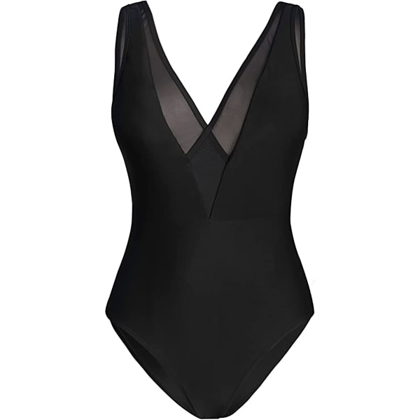Dame Wrap Plunging V-hals Sheer Mesh Badetøj Sort M