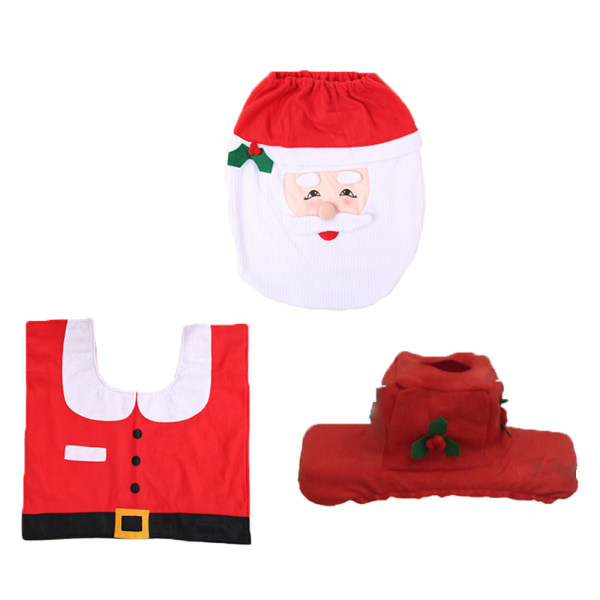 Toalettlock och matta set med tomte, roliga juldekorationer