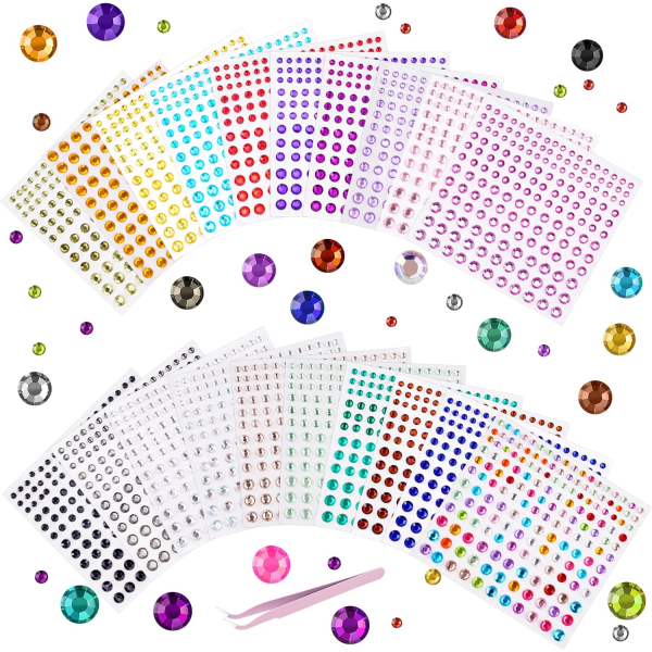 REMAKE Rhinestone Stickers Selvklæbende 3300 stk. Sten 20 Ark Juveler Krystal Rhinestone Stickers 2/3/4/5/6mm 20 Ark
