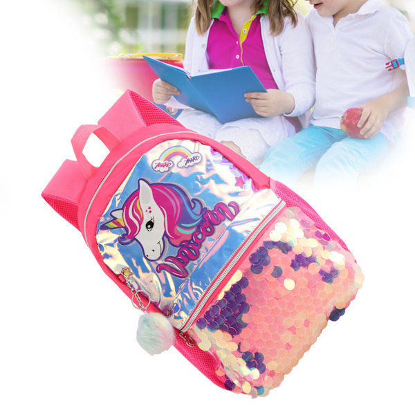 Glitter Exclusive Flickor Barn Ryggsäck Student Cartoon Mönster Färgglad Söt Skolväska Fluorescerande Rosa