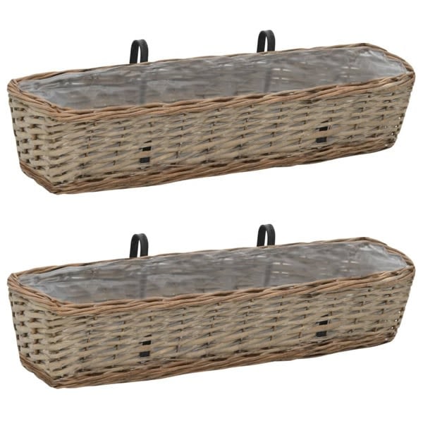 vidaXL Balcony box 2 baskets with PE lining 80 cm Brown