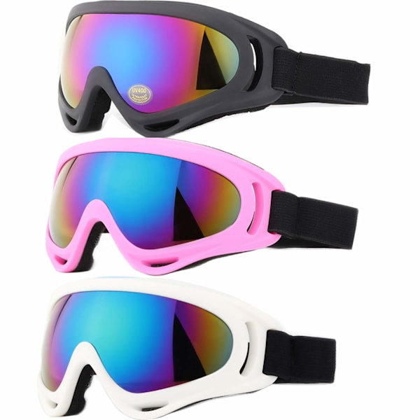 Skibriller 3-pack Snowboardglasögon för barn pojkar flickor tonåringar damer för män (svart, rosa och vit)