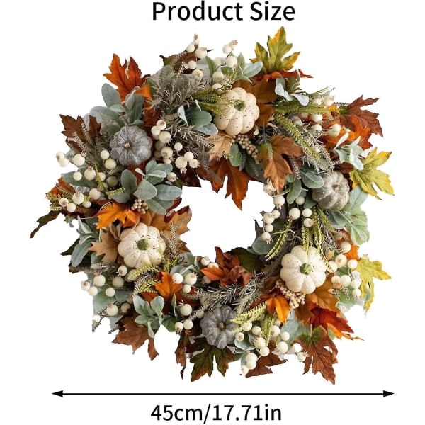 REMAKE Høstkrans til inngangsdøren - 45 cm/18 tommer - Thanksgiving-krans