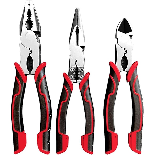 3-piece Pliers Set, Locking Plier Diagonal Side Plier Long Nose Plier Wire Cutter Soft Grip Handle Tools Set