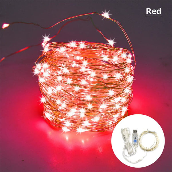 Jul LED-lampor 10M Fairy Light USB Nyår Bröllop Fest Semester Festoon Utomhus Gata Girland Rum Belysning Dekorationer Röd